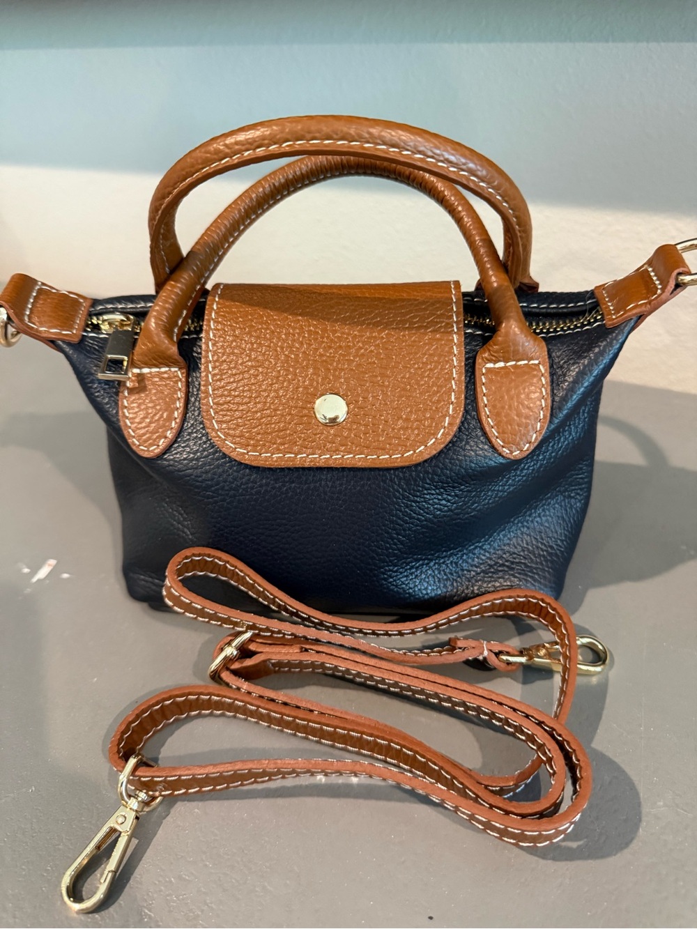 Classic Black and Brown Leather Crossbody Bag from Italy